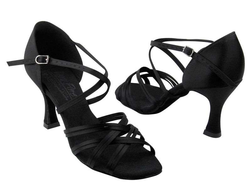 S92313 Black Satin with 3&quot; Flare heel in the photo