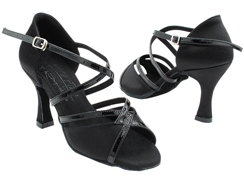 S92318 Black Satin_Black Patent Trim with 3" Flare Heel (YQG) in the photo