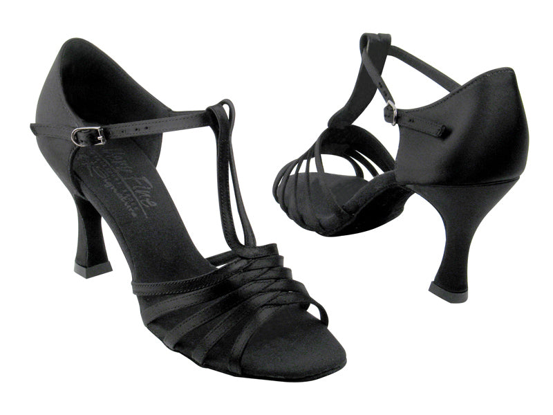 S92319 Black Satin with 3&quot; Flare heel in the photo