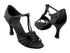 S92319 Black Satin with 3" Flare heel in the photo