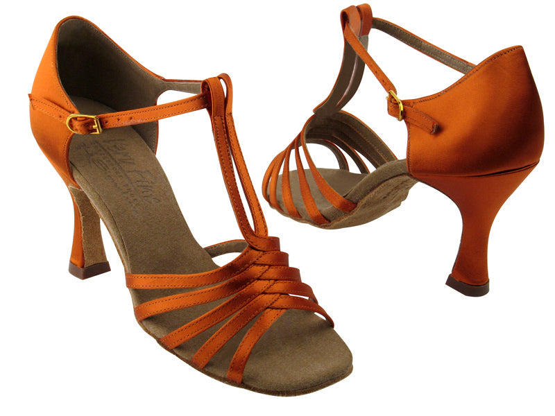 S92319 Orange Tan Satin with 3&quot; Flare heel in the photo