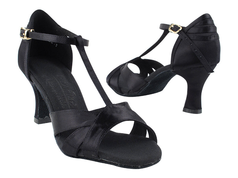 S92325 Black Satin with 3" Flare heel in the photo