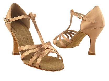 S9235 Tan Satin with 3&quot; Flare heel in the photo