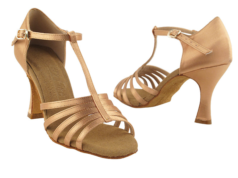 S9273 Tan Satin with 3&quot; Flare heel in the photo