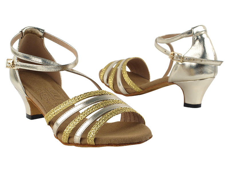 S9278 Gold Leather &amp; Gold Braid with 1.2&quot; cuban heel in the photo