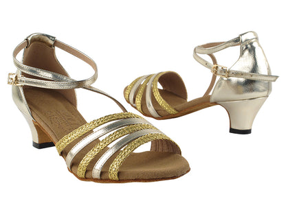 S9278 Gold Leather &amp; Gold Braid with 1.2&quot; cuban heel in the photo