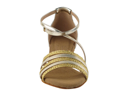 S9278 Gold Leather &amp; Gold Braid &amp; Cuban Heel