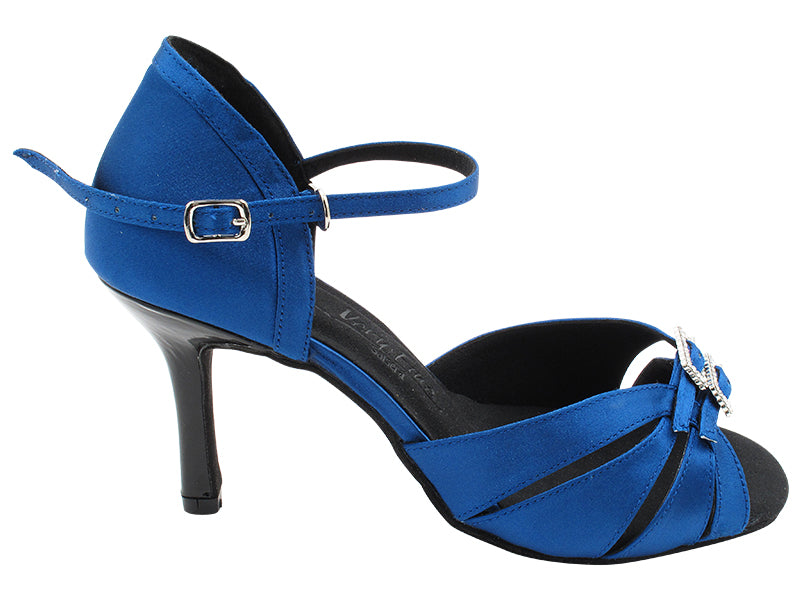 SERA1131 114 Dark Blue Satin_Black Patent Heel with 3 inch Slim Heel (6646) in the photo