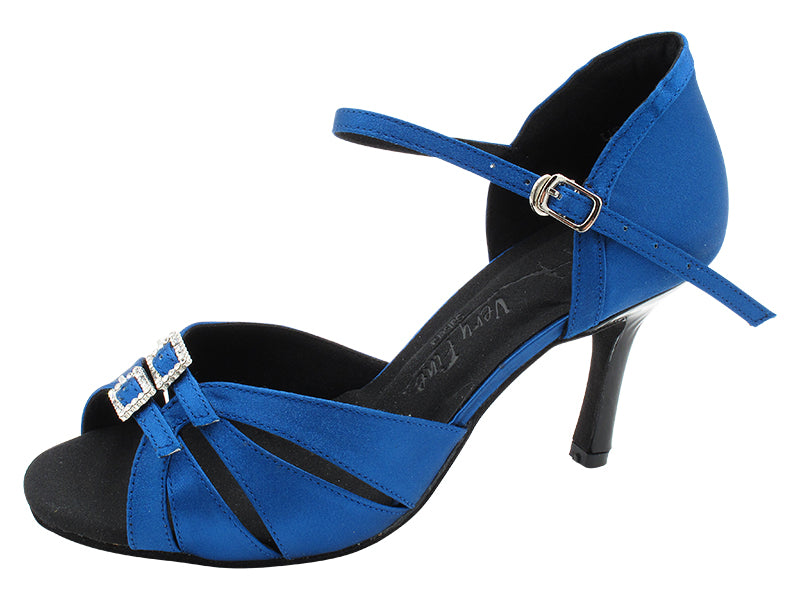 SERA1131 114 Dark Blue Satin_Black Patent Heel with 3 inch Slim Heel (6646) in the photo