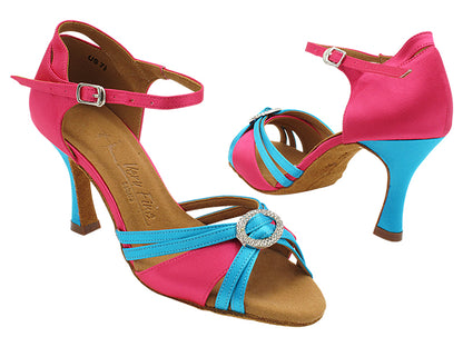 SERA1154 121 Rose Satin_120 Blue Satin Trim_H with 3&quot; Flare Heel (5059) in the photo