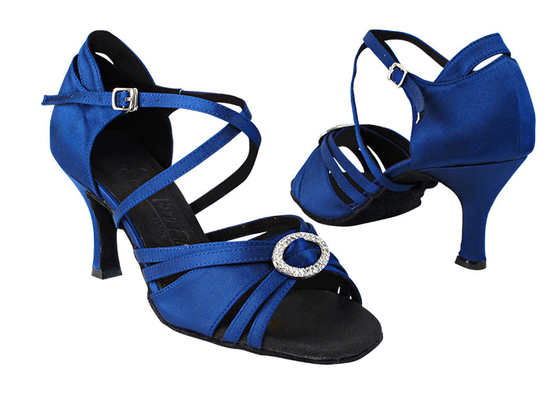 SERA1154 114 Dark Blue Satin_X-Strap Arch with 2.75&quot; Heel in the photo