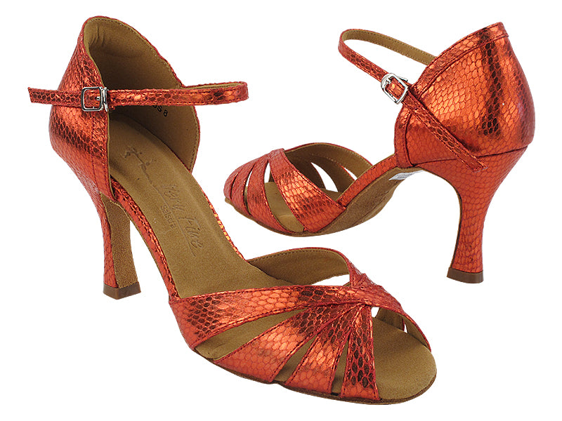 SERA1311 195 Snake Red Satin with 3&quot; Flare Heel (5059) in the photo