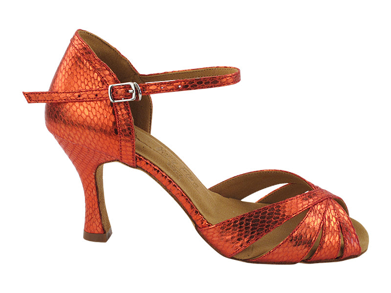 SERA1311 195 Snake Red Satin with 3" Flare Heel (5059) in the photo
