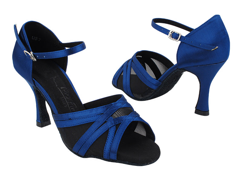 SERA1398 114 Dark Blue Satin_Black Mesh with 3.5 inch Heel (YTG) in the photo