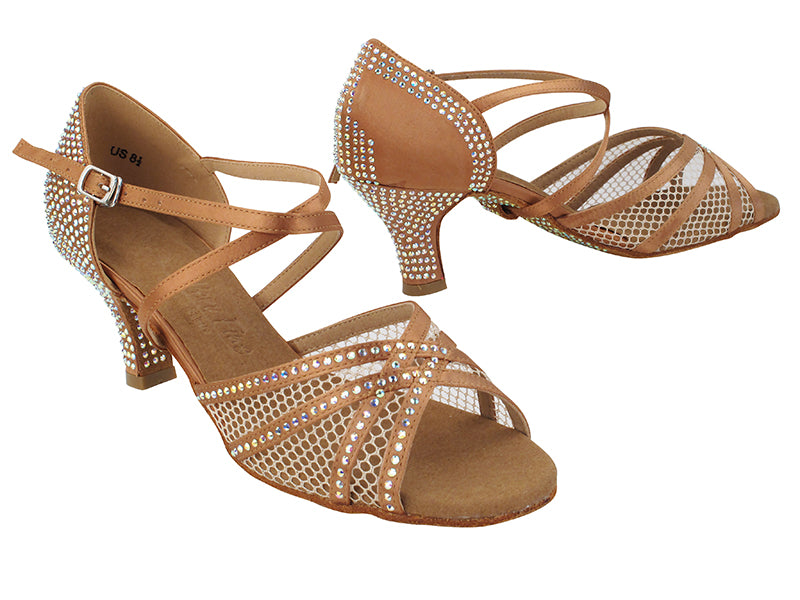 SERA1605CC 281 Tan Satin_503 Brown Mesh with 2.5&quot; Heel (2040) in the photo