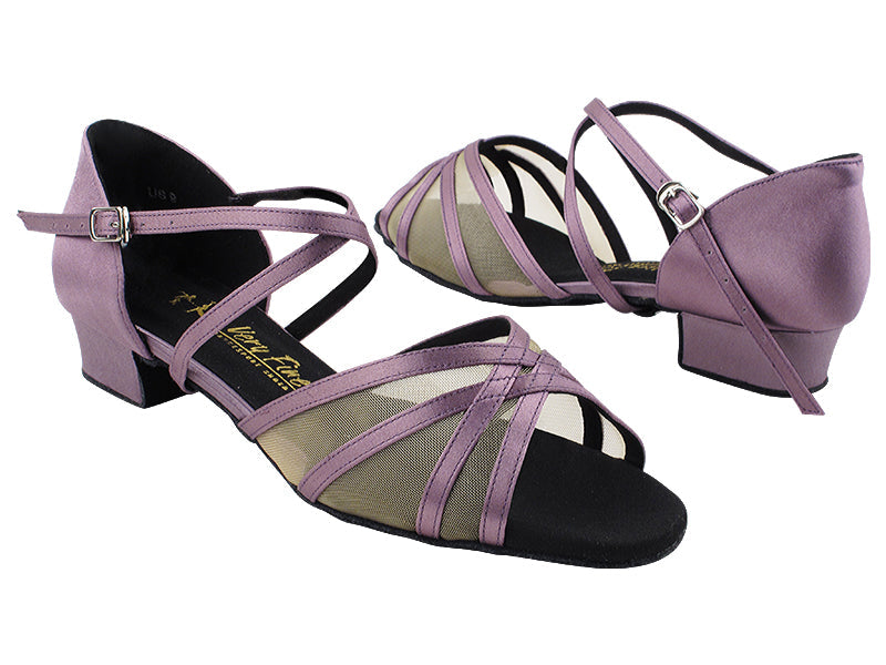 1605FT Lavender Satin &amp; Flesh Mesh with 1&quot; Heel (8881) in the photo