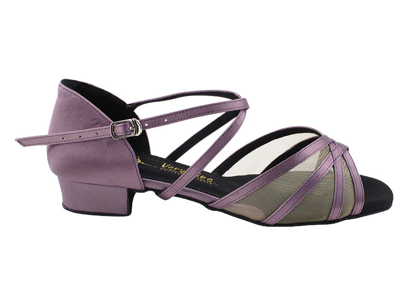 1605FT Lavender Satin &amp; Flesh Mesh with 1&quot; Heel (8881) in the photo