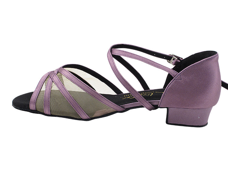 1605FT Lavender Satin &amp; Flesh Mesh with 1&quot; Heel (8881) in the photo