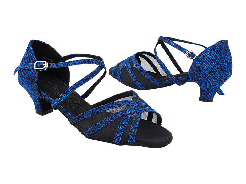 SERA1605 190 Glitter Dark Blue Satin_Black Mesh with 1.3&quot; Cuban Heel (387) in the photo