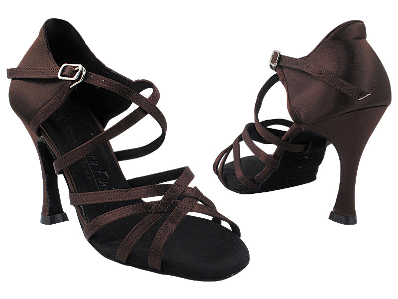 SERA1606 082 Dark Coffee Satin with 3.5&quot; Flare Heel (YTG 1173) in the photo