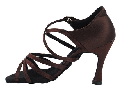 SERA1606 082 Dark Coffee Satin with 3.5&quot; Flare Heel (YTG 1173) in the photo