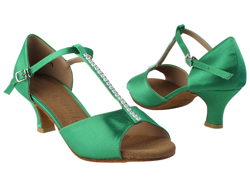 SERA1609 138 Dark Green Satin_Stone with 2&quot; Slim heel in the photo