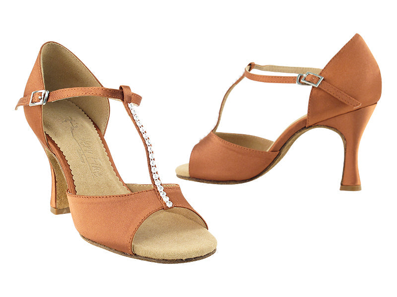 SERA1609 Dark Tan Satin with 3&quot; heel in the photo