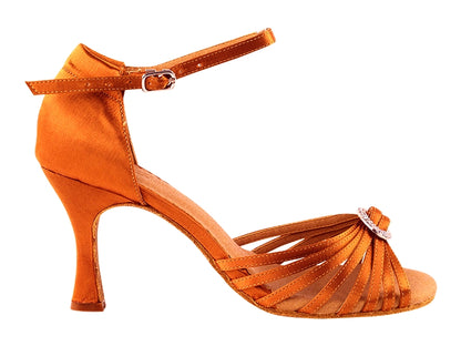 SERA1671b Orange Tan Satin with 3&quot; heel in the photo