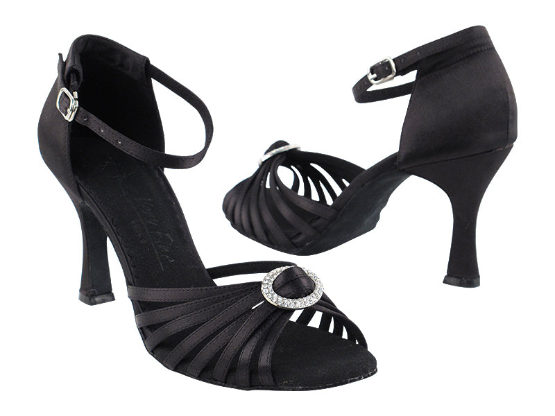 1671B Black Satin &amp; Stone with 3" Flare Heel in the photo