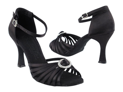 1671B Black Satin &amp; Stone with 3" Flare Heel in the photo