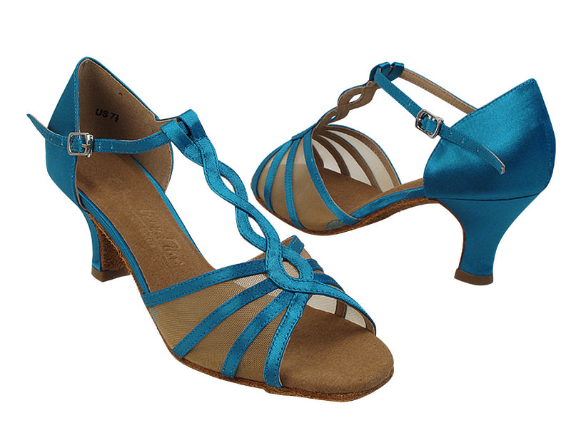 SERA1692 123 Teal Satin_Flesh Mesh with 2.5 inch Heel (Heel Code 2040) in the photo