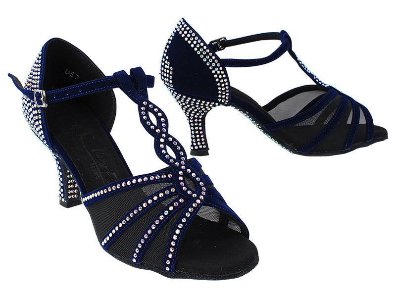 SERA1692CC 252 Blue Velvet_Black Mesh with 3 inch Heel (6812) in the photo