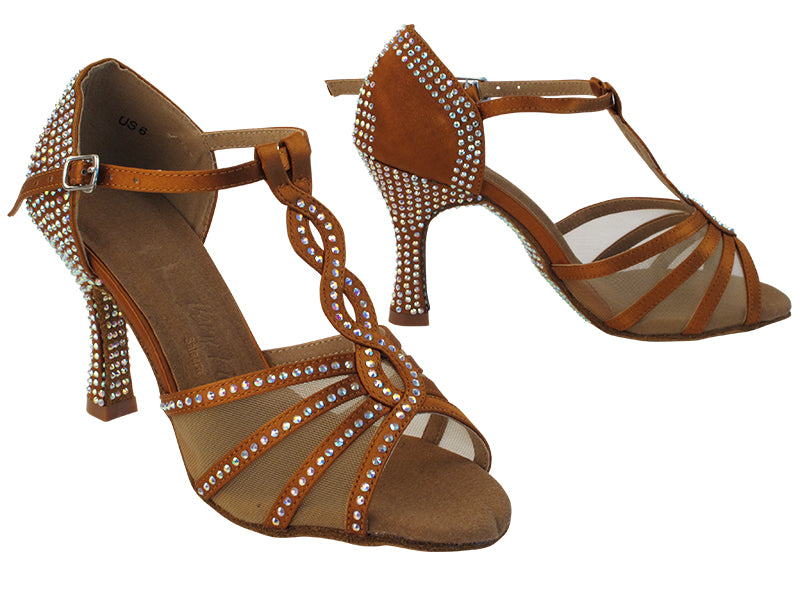 SERA1692CC Dark Tan Satin with 3&quot; Flare Heel in the photo