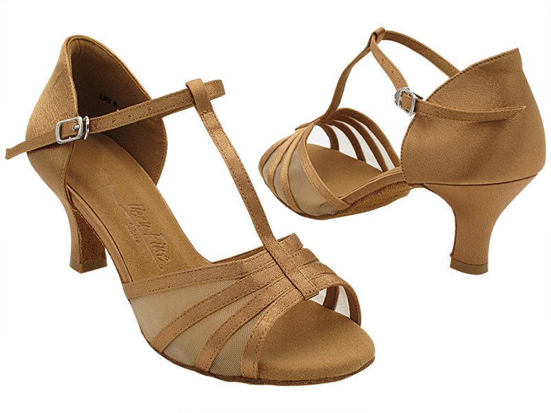 SERA1713 Brown Satin &amp; Flesh Mesh with 2.5&quot; Heel (2040) in the photo