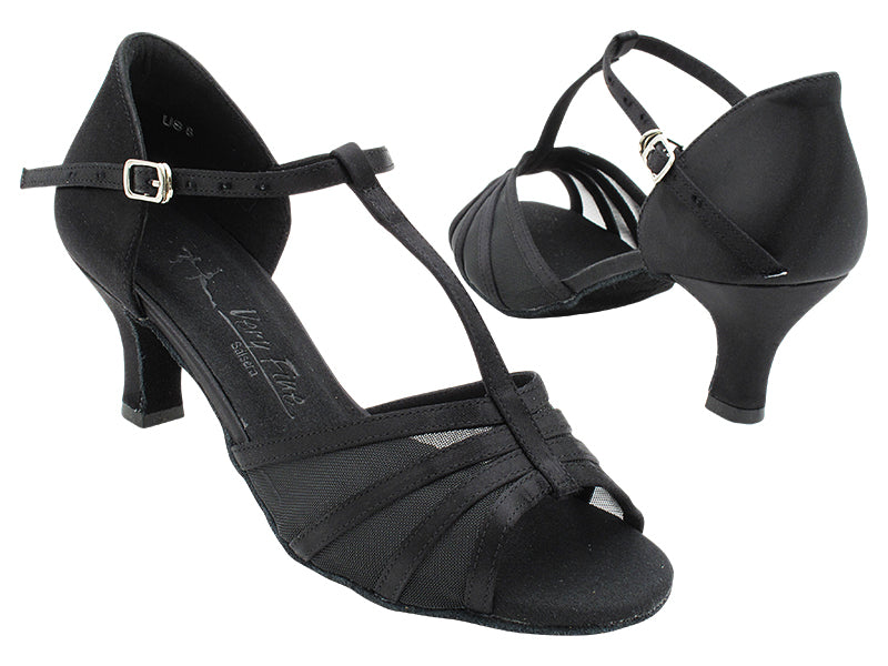SERA1713 Black Satin & Black Mesh with 2.5" Heel (2040) in the photo