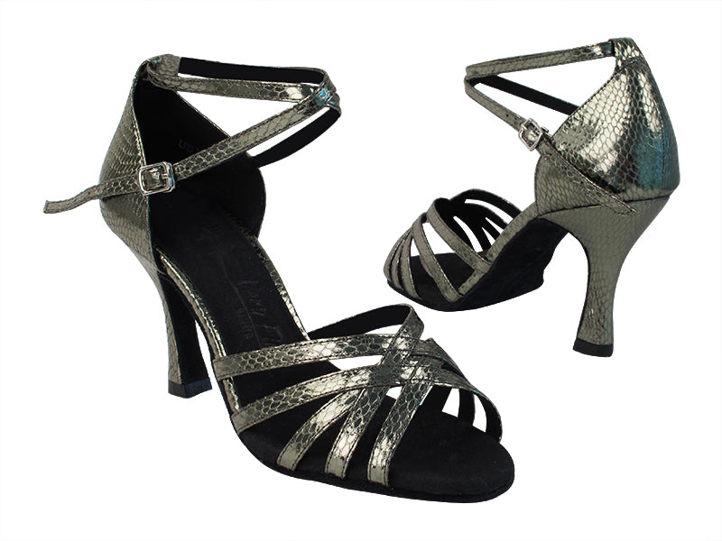 SERA2613 106 Snake Grey Satin with 5059_3 inch Flare Heel in the photo