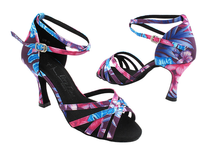 SERA2613 Blue Purple Flower Satin with 3&quot; Flare Heel (5059) in the photo