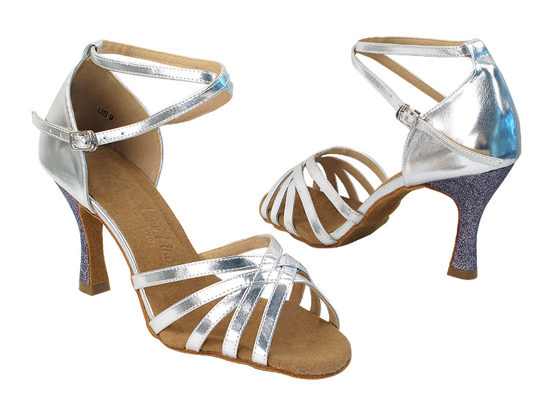 SERA2613 61 Silver PU_11 Grey Stardust_H with 3&quot; Flare Heel in the photo