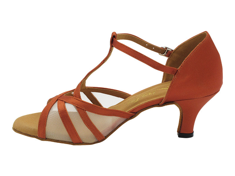 SERA2750 Dark Tan Satin &amp; Flesh Mesh with 2.5&quot; Heel (2040) in the photo