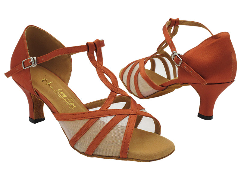 SERA2750 Dark Tan Satin &amp; Flesh Mesh with 2.5" Heel (2040) in the photo
