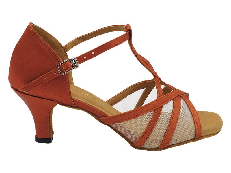 SERA2750 Dark Tan Satin &amp; Flesh Mesh with 2.5" Heel (2040) in the photo