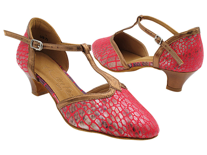 SERA9627 238 Red Print_63 Dark Tan Copper PU Trim_H with 1.2&quot; Cuban Heel (CI) in the photo