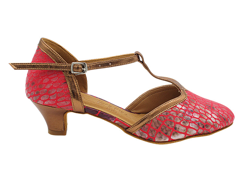 SERA9627 238 Red Print_63 Dark Tan Copper PU Trim_H with 1.2&quot; Cuban Heel (CI) in the photo