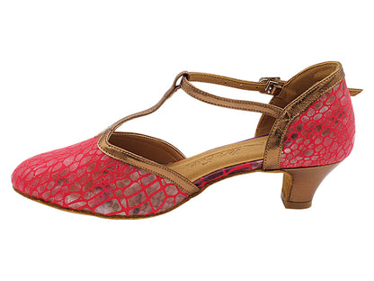 SERA9627 238 Red Print_63 Dark Tan Copper PU Trim_H with 1.2&quot; Cuban Heel (CI) in the photo