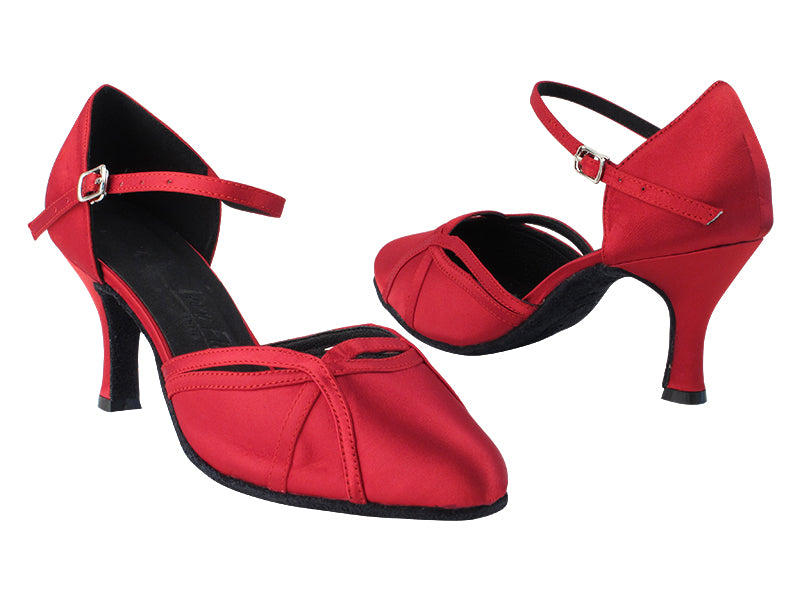 SERA3540 139 Dark Red Satin with 3&quot; Flare heel in the photo