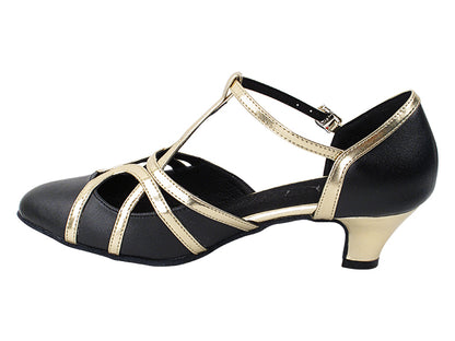 SERA3541 Black Leather &amp; Light Gold Trim with (5028) 1.2&quot; Cuban Heel in the photo