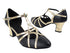 SERA3541 Black Leather & Light Gold Trim with 2.2" Thick Cuban Heel in the photo