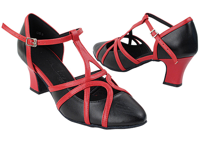 SERA3541 Black Leather &amp; Red Trim with 2.2&quot; Thick Cuban Heel in the photo