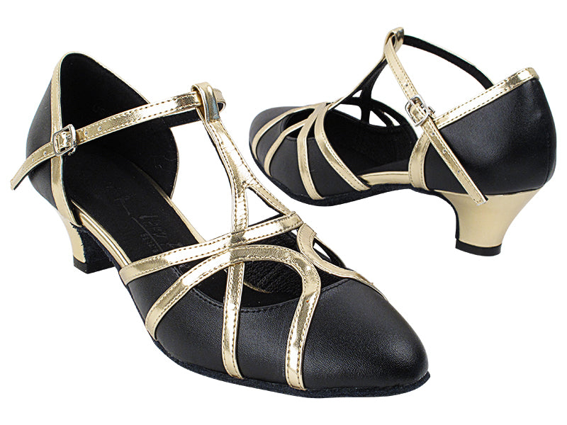 SERA3541 Black Leather &amp; Light Gold Trim with (5028) 1.2" Cuban Heel in the photo