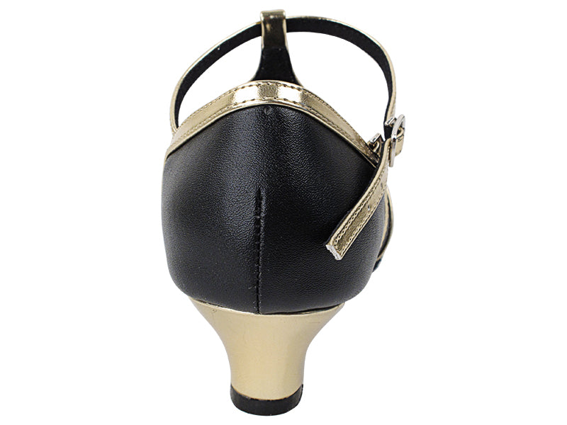 SERA3541 Black Leather &amp; Light Gold Trim with (5028) 1.2" Cuban Heel in the photo